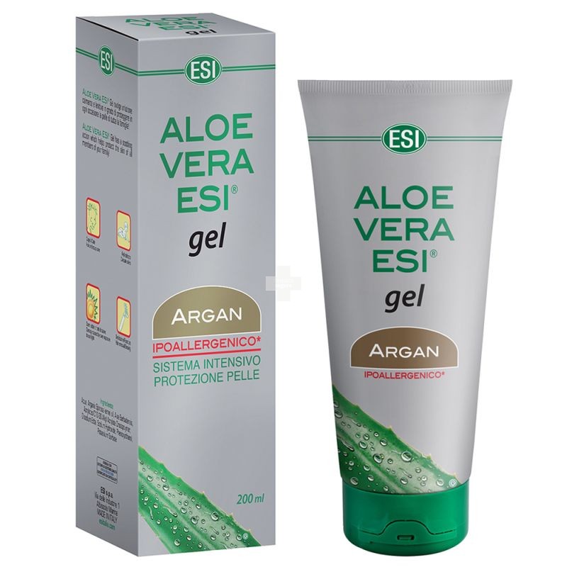 Aloe Vera Esi Gel Argán 200 ml. Función hidratante y nutritiva, ideal para pieles secas y dañadas. 