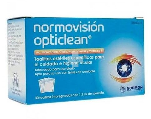 Toallitas Oculares Normovisión Opticlean 30 unidades, para la higiene y el cuidado de párpados y pestañas.