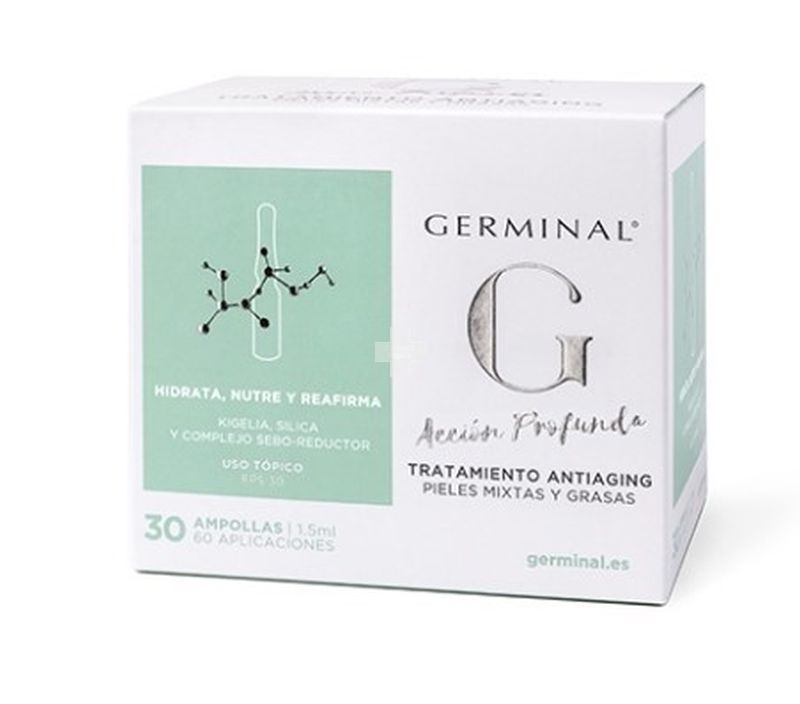 Germinal Acción Profunda piel mixta/grasa 30 ampollas ideal para combatir arrugas de rostro cuello y escote