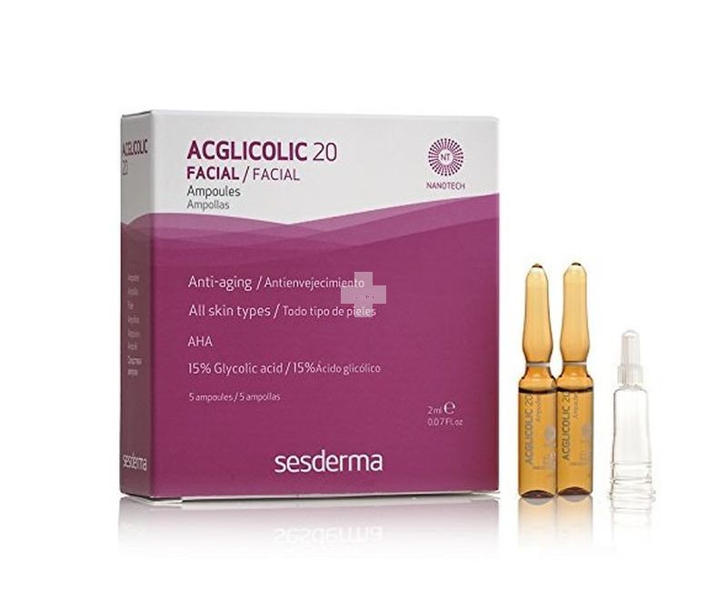 Acglicolc 20 Ampollas 5x1'5ml. Acción hidratante, aumenta la síntesis de colageno y elastina.