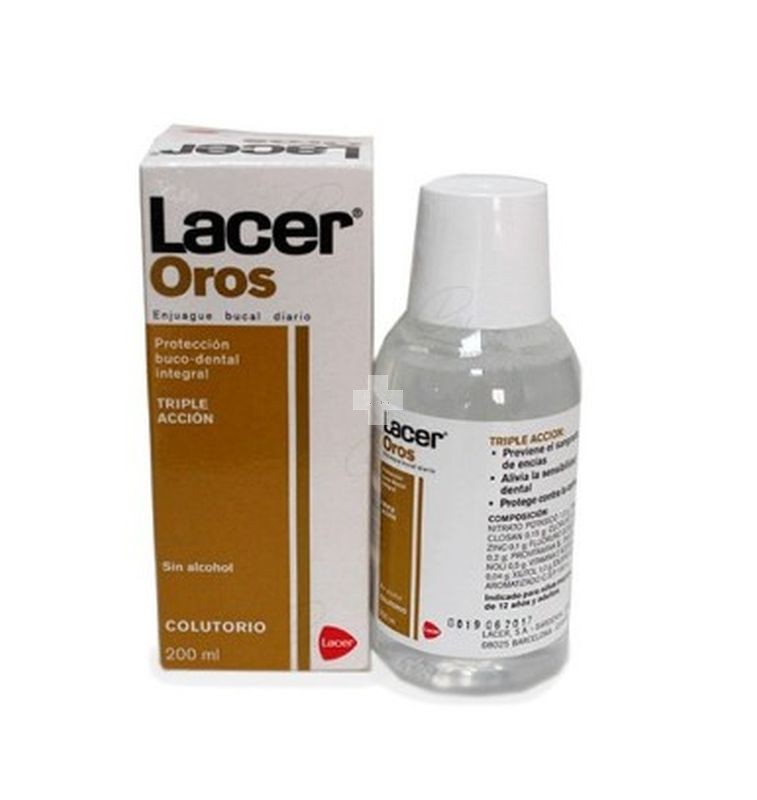 Lacer Oros Colutorio 200ml. Previene el sangrado, alivia la sensibilidad dental y protege contra caries.