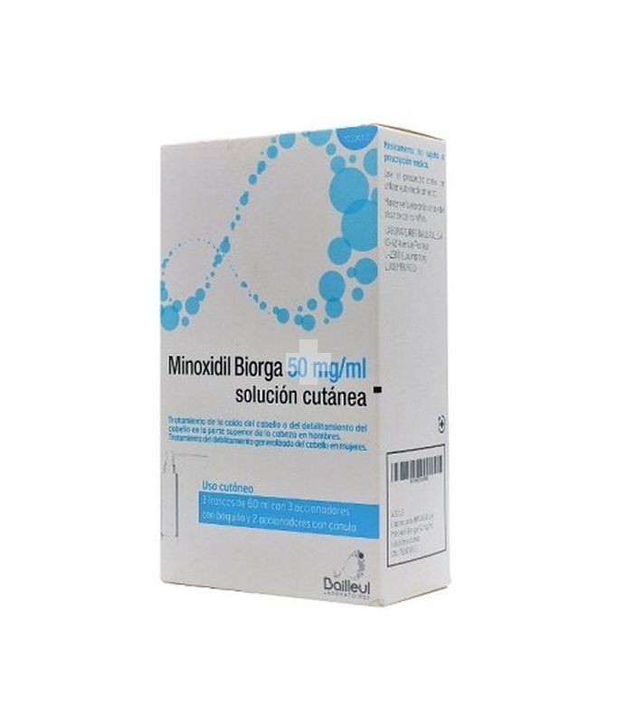 Minoxidil Biorga 50 mg /ml Solución Cutanea - 3 Frascos De 60 ml Y 3 Accionadores Con Boquilla Y 2 Accionadores Con Cánula