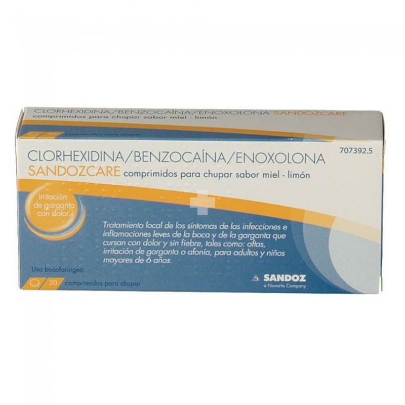 Clorhexidina/Benzocaina/Enoxolona Sandoz Care Comprimidos Para Chupar Sabor Miel-Limon - 30 Comprimidos (Blister Aluminio/Pvc)