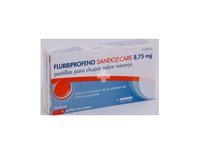 FLURBIPROFENO SANDOZ CARE 8,75 MG PASTILLAS PARA CHUPAR SABOR NARANJA, 16 pastillas (Blister PVC/PVDC/Al 250/120/20 o 30 micrómetros)