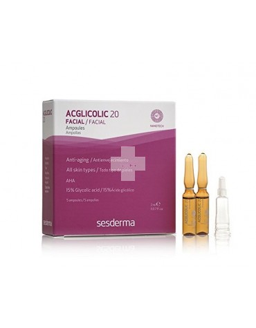 Acglicolc 20 Ampollas 5x1'5ml. Acción hidratante, aumenta la síntesis de colageno y elastina.