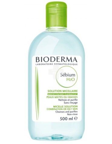 Sebium H2O Solución Micelar Bioderma 500 cc.  Desmaquillante de pieles mixtas y  grasas.