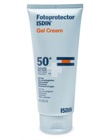 Fotoprotector isdin Gel Cream SPF 50+ 200 ml, refrescante, hidratante y resistente al agua.