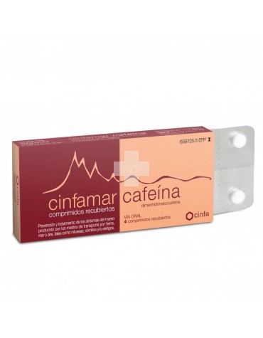 Cinfamar Cafeína 50mg/50mg 4 Comprimidos Recubiertos.