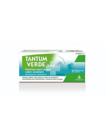 TANTUM VERDE 3 mg PASTILLAS PARA CHUPAR SABOR EUCALIPTO , 20 pastillas