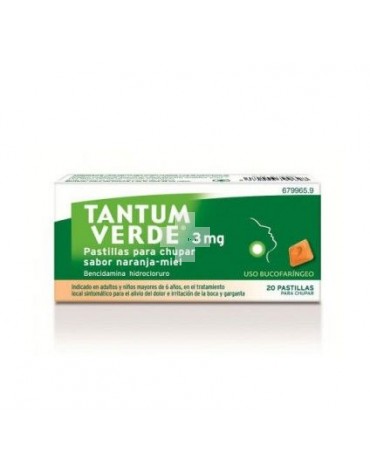 Tantum Verde 3 mg Pastillas Para Chupar Sabor Naranja-Miel - 20 Pastillas