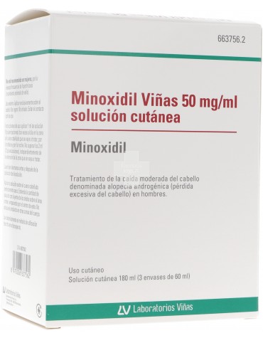 MINOXIDIL VIÑAS 50 mg/ml SOLUCION CUTANEA, 3 frascos de 60 ml