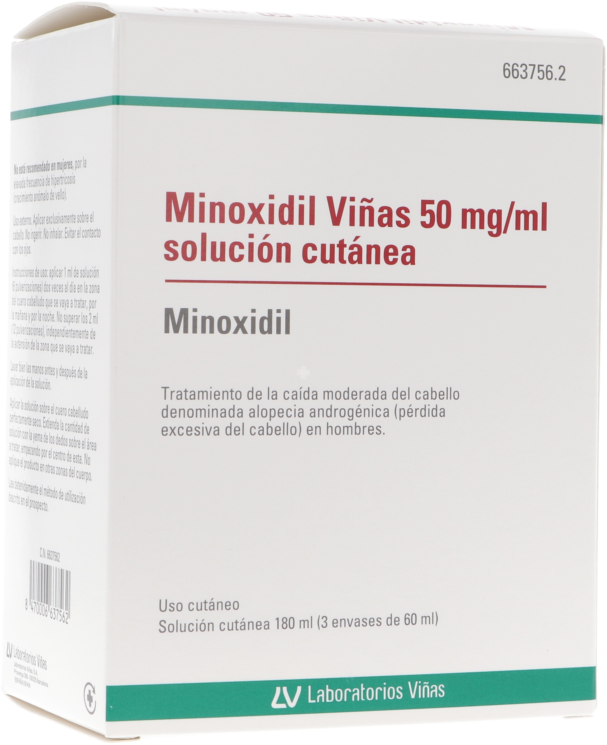 MINOXIDIL VIÑAS 50 mg/ml SOLUCION CUTANEA, 3 frascos de 60 ml