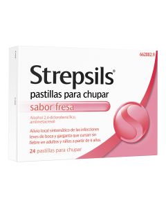 STREPSILS PASTILLAS PARA CHUPAR SABOR FRESA, 24 pastillas
