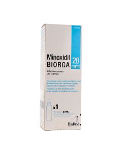Minoxidil biorga 20 mg/ml solucion cutanea, 1 frasco de 60 ml y 1 accionador con boquilla y 1 accionador con cÃ¡nula