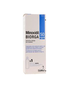 Minoxidil biorga 50 mg/ml solucion cutanea, 1 frasco de 60 ml y 1 accionador con boquilla y 1 accionador con cÃ¡nula