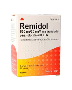 REMIDOL 650 MG/20 MG/4 MG GRANULADO PARA SOLUCION ORAL EFG, 10 sobres