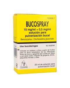 Bucospray 15 mg/ml + 0,5 mg/ml  solucion para pulverizacion bucal, 1 frasco de 25 ml