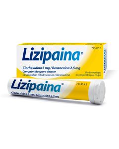 LIZIPAINA CLORHEXIDINA 5 MG/BENZOCAINA 2,5 MG COMPRIMIDOS PARA CHUPAR,20 comprimidos