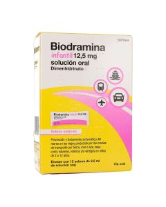 Biodramina infantil 12,5 mg solucion oral, 12 sobres unidosis de 2,5 ml