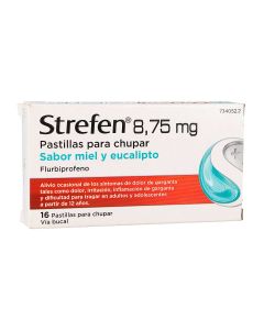 Strefen 8,75 mg pastillas para chupar sabor miel y eucalipto, 16 pastillas