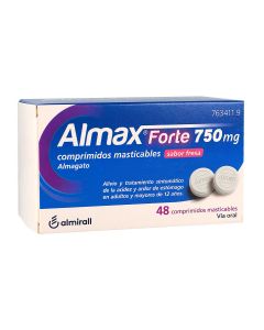 Almax forte 750 mg comprimidos masticables sabor fresa, 48 comprimidos