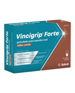 VINCIGRIP FORTE GRANULADO PARA SOLUCION ORAL SABOR CACAO, 10 sobres