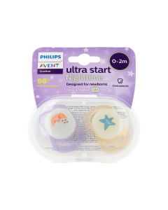 Pack Chupetes Ultra Start Nighttime 0-2 meses de Avent Lila y Beige