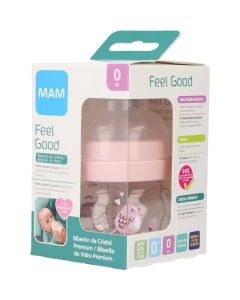Biberón rosa de cristal Premium Mam recién nacido 90 ml