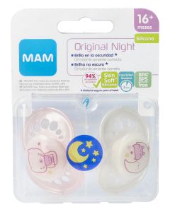 Mam Chupetes Rosas Original Night +16 meses Silicona
