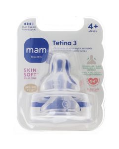MAM Tetina 3 para biberón, Skin Soft 4+ meses