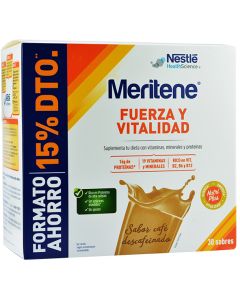 Meritene Fuerza y Vitalidad Sabor Café Descafeinado 30 Sobres Formato Ahorro
