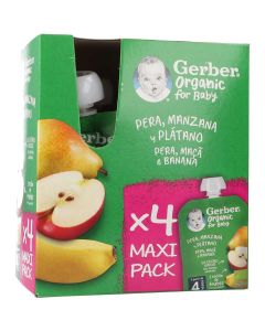 Gerber Organic Bolsita Puré de Fruta Pera, Manzana, Plátano Pack Ahorro