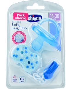 Chicco Pack Chupete y Broche Soft Easy 16-36 meses Azul
