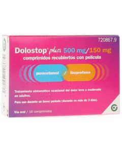 DOLOSTOP PLUS 500 MG/150 MG COMPRIMIDOS RECUBIERTOS CON PELICULA, 16 comprimidos