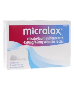 Micralax citrato/lauril sulfoacetato 450 mg/ml + 45 mg/ml solucion rectal 4 enemas 5 ml