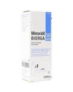 Minoxidil biorga 50 mg/ml solución cutánea 1 frasco 60 ml + 1 accionador de boquilla y 1 accionador con canula