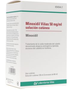 MINOXIDIL VIÑAS 50 mg/ml SOLUCION CUTANEA, 2 frascos de 60 ml