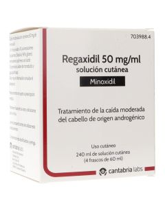 Regaxidil 50 mg/ml solución cutánea 4 frascos 60 ml